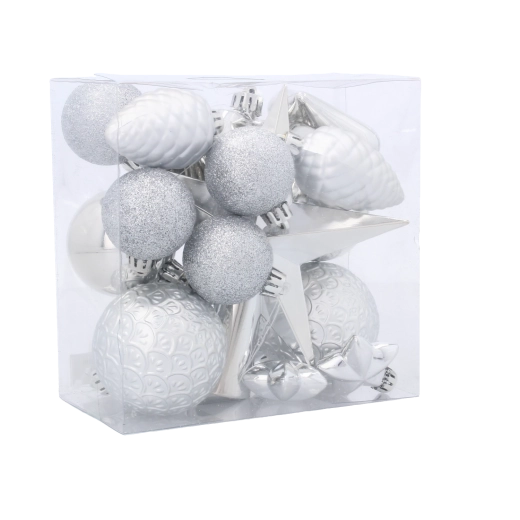 Sada 19 vánočních ozdob v červené, zlaté a stříbrné barvě