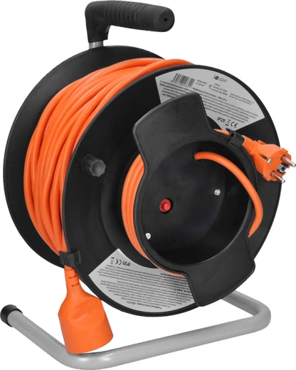 Solight prodlužovací kabel na bubnu 50 m s tepelnou pojistkou, 1 zásuvka, oranžový