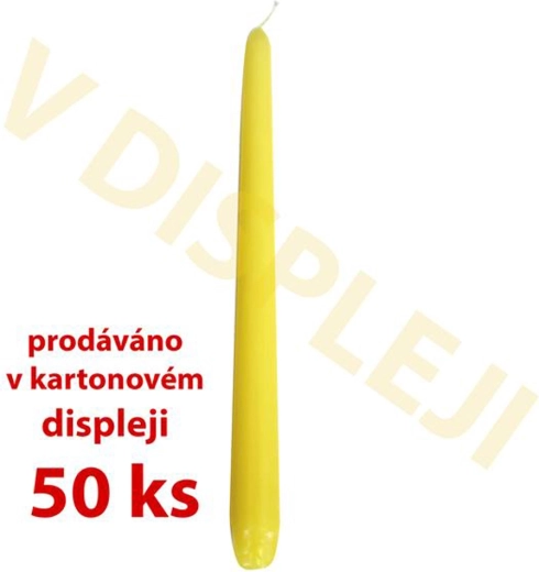 Kónické parafínové svíčky žluté 18,5 × 2,3 cm – balení 50 ks