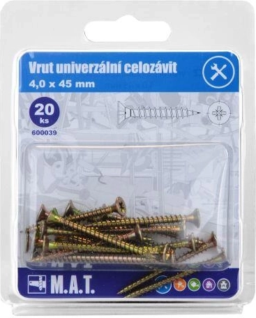 Univerzální vrut celozávit 4 × 45 mm, zinkovaný, 20 ks