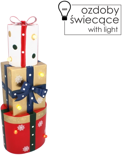 Kovová vánoční dekorace – dárkové krabice s LED osvětlením 50 cm