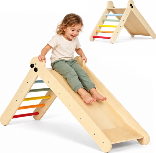 Dřevěná montessori prolézačka se žebříkem a skluzavkou Henry Ecotoys