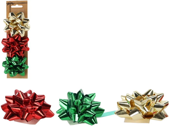 Sada dárkových mašlí 7,5 cm – červená, zlatá a zelená