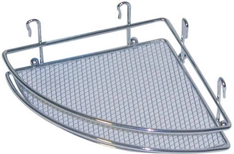 Rohová koupelnová polička z chromované mřížky 18 × 18 × 5 cm