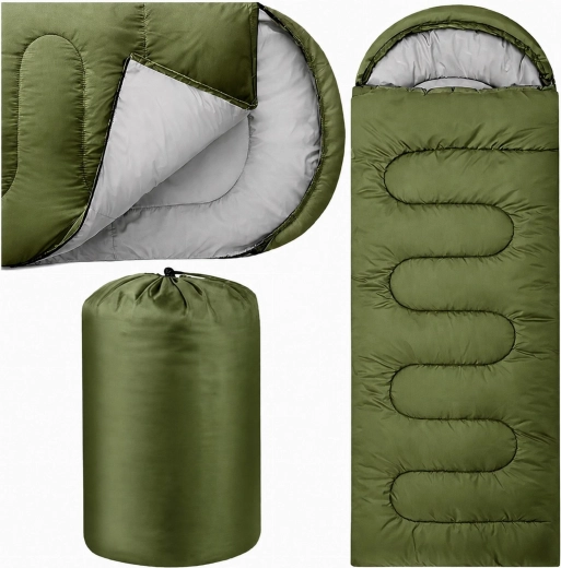 Turistický spacák mumie 2v1 s kapucí 210 × 70 cm, zelený
