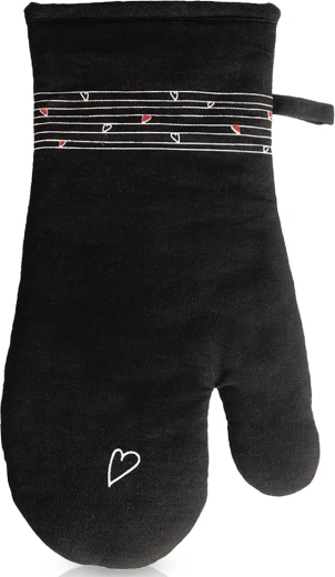 Bavlněná kuchyňská rukavice s magnetem černá Srdce 32 cm