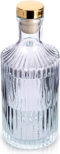 Skleněná lahev s korkem 250 ml, žebrovaná, se zlatým uzávěrem