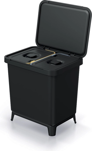 Dvoukomorový odpadkový koš 2×10 l z recyklovaného plastu, černý