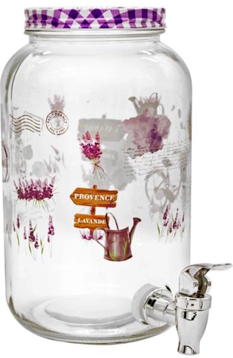 Skleněný nápojový dispensér s kohoutkem TORO 3 l Levandule