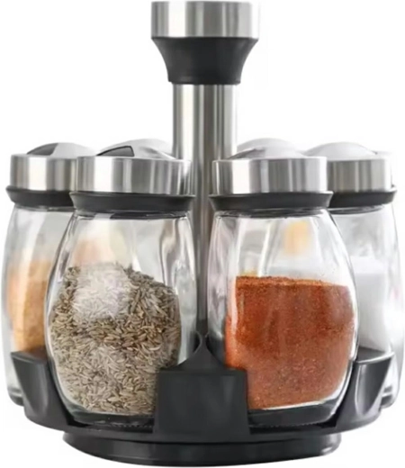 otočný set 6 kořenek ze skla a nerezové oceli