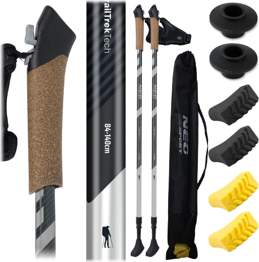 Trekové hole Neo-Sport s korkovou rukojetí, nastavitelné 85–143 cm