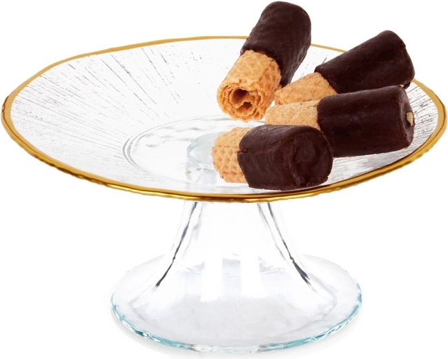 Skleněný stojan na dort se zlatým okrajem 15,5 cm