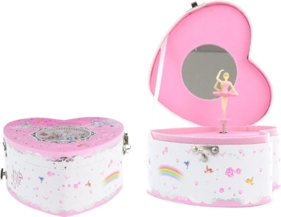 Hudební šperkovnice s baletkou – srdce, růžová