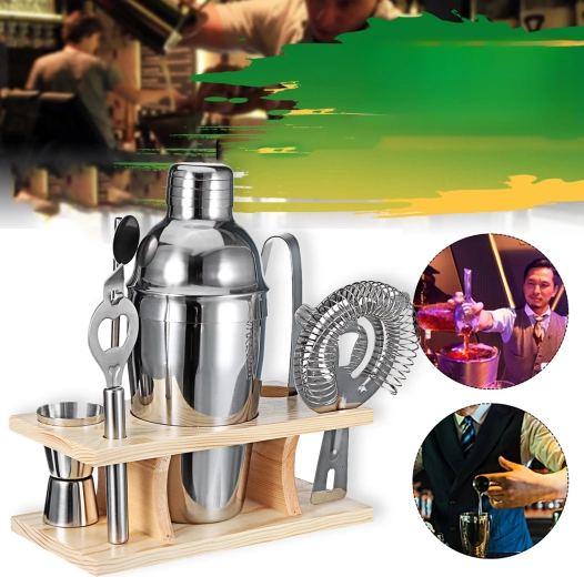 Profesionální barmanská sada se shakerem a dřevěným stojanem