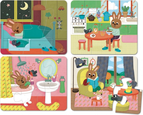 Vilac dřevěné puzzle dům – 4 sady po 6 dílcích v boxu