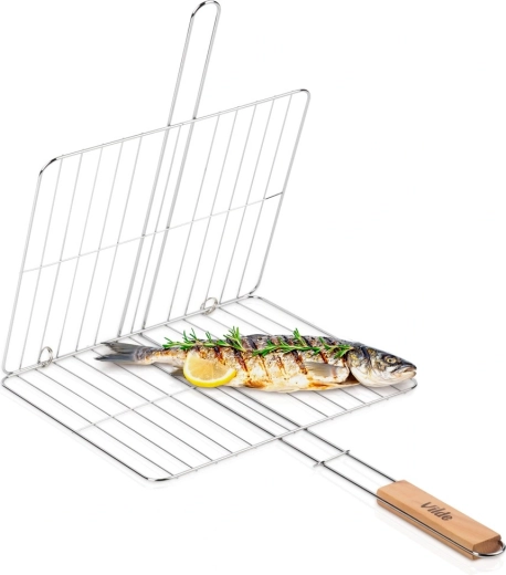 Oboustranný grilovací rošt Vilde 33 × 29 cm s dřevěnou rukojetí