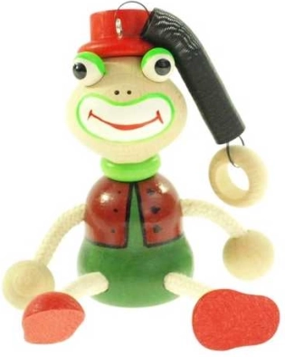 Žabák na pružině – dřevěná závěsná hračka