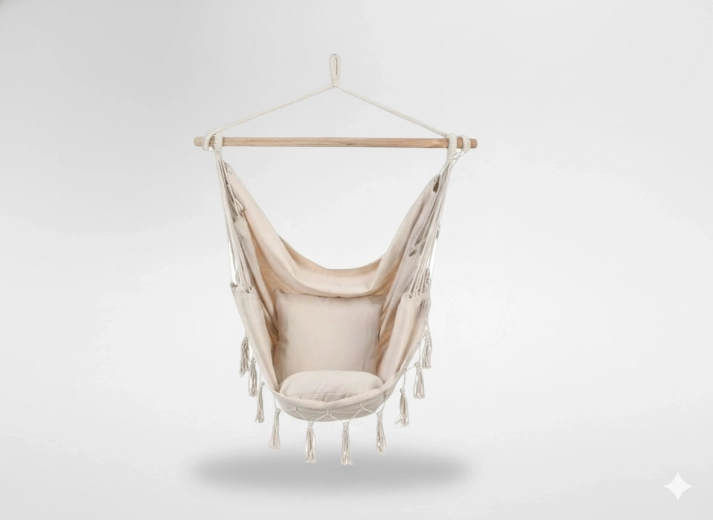 Závěsné brazilské křeslo boho 130 × 100 cm, béžové