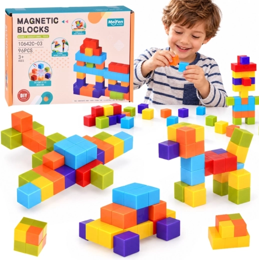 Magnetické stavebnice – barevné konstrukční kostky 96 dílků