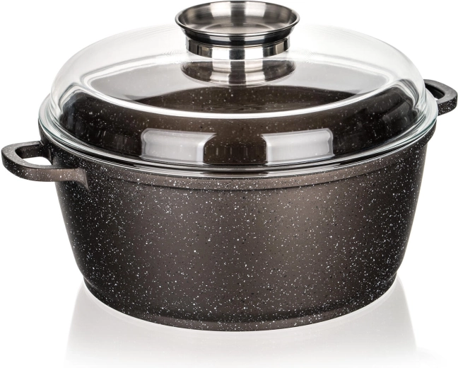 Hrnec s nepřilnavým povrchem 28 cm Premium Dark Brown se skleněnou poklicí a aroma knobem