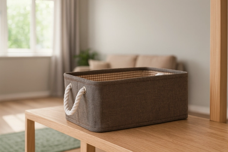 Textilní úložný koš s lanovými úchyty 30 × 40 × 18 cm hnědý