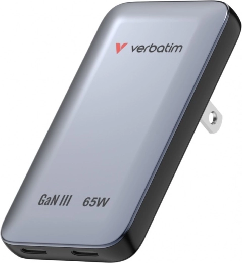 Verbatim Essentials Slim GaN nabíječka 65 W se 2× USB-C (US/UK/EU) šedá