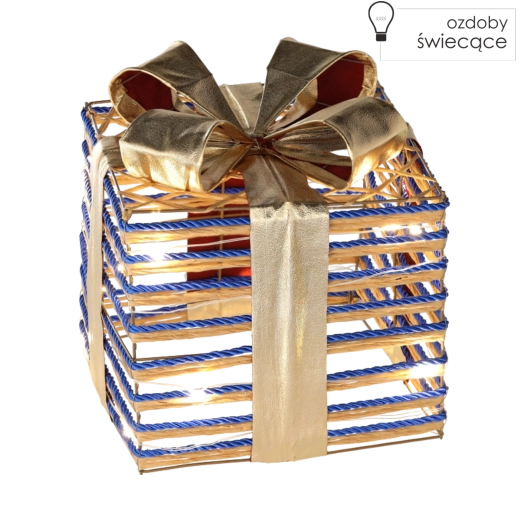Vánoční dekorace dárková krabice s modrou mašlí 25 cm s LED osvětlením
