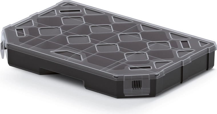 Organizér s přepážkami 284 × 195 × 40 mm, černý s transparentním víkem
