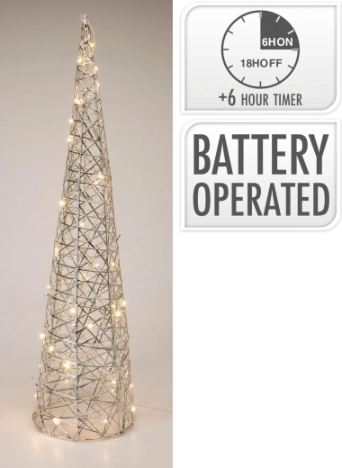 LED dekorace pyramida s časovačem, 60 cm, stříbrná