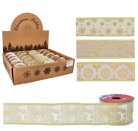 Zlatá vánoční dekorační stuha 5 cm × 2,7 m