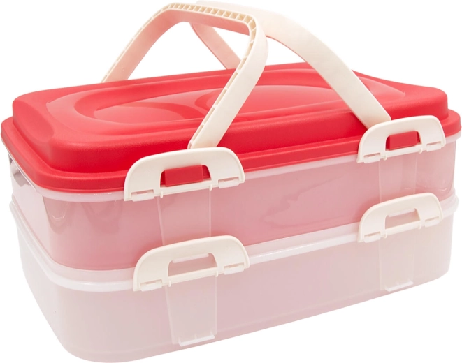 Dóza na potraviny se zámečky a držadly, 2patrová, 40 × 30 × 18 cm, růžová