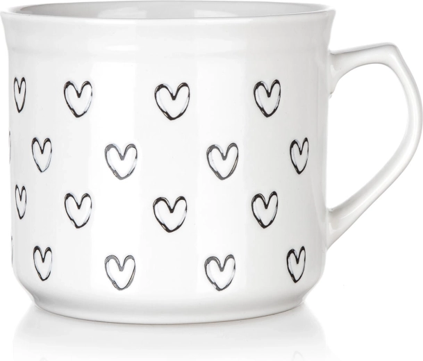 Keramický hrnek 660 ml se srdíčky – bílý