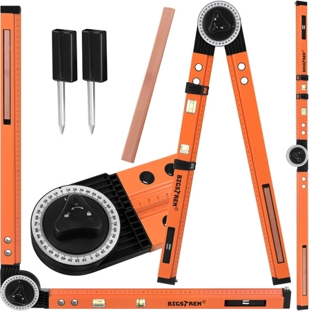 Nastavitelný truhlářský úhloměr 3v1 BIGSTREN s libelami a pravítkem 500 mm