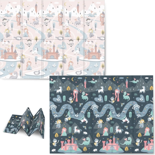 Skládací pěnová podložka NUKIDO 200 × 150 × 1 cm, oboustranná pohádková