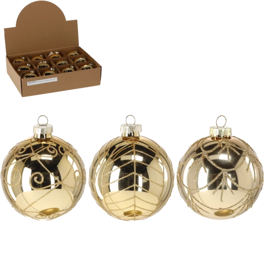 Skleněná vánoční koule 8 cm se zlatým brokátem