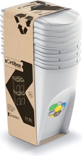 Sada 4 odpadkových košů Sortibox 4×35 l – popelavě šedá