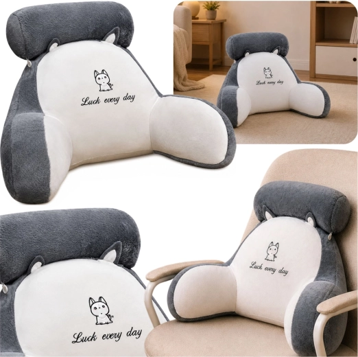 Ergonomický sedací polštář s opěrkou zad a područkami luck every day, bílo-šedý 60 × 40 cm