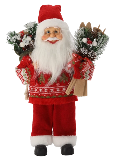 Dekorační figurka Santa Claus s lyžemi 40 cm červená