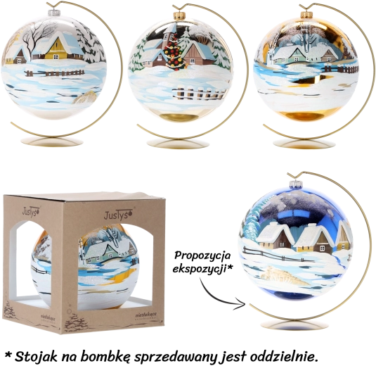 Ručně zdobená vánoční koule ze skla 20 cm – bílá a šedá