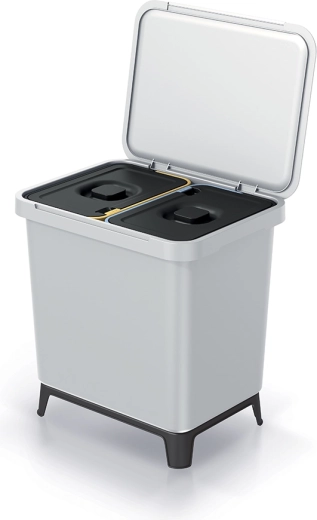 Dvoukomorový odpadkový koš 2×10 l, popelavá