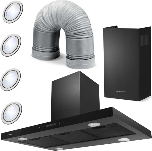 Ostrůvkový digestor 90 cm černý BERDSEN BE-90E