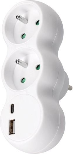 Solight rozbočka do zásuvky s USB-A a USB-C rychlonabíječkou 20 W PD, bílá