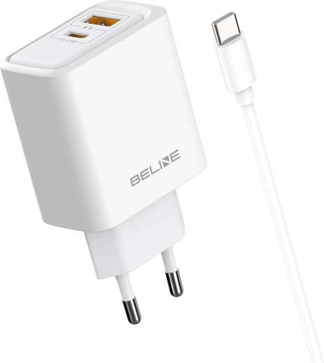 Síťová nabíječka Beline 45 W USB-A/USB-C s kabelem GaN PD bílá