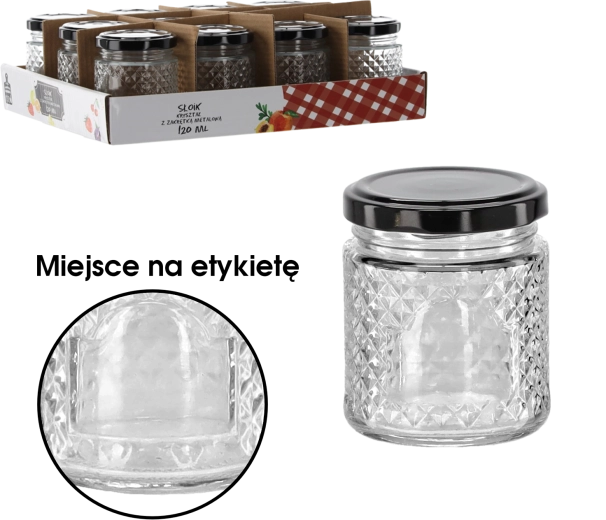 Skleněná dóza 120 ml z křišťálového skla s černým kovovým víčkem