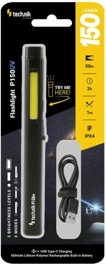 Nabíjecí svítilna s UV světlem 150 lm TECHNIK