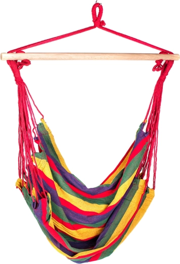 Závěsné houpací křeslo 100 × 100 cm, pestrý pruhovaný design