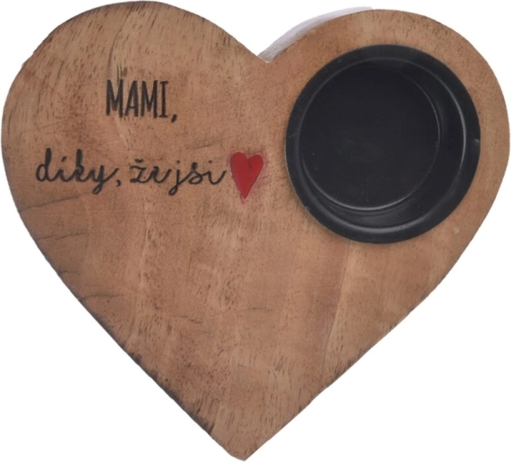 Svícen z mangového dřeva ve tvaru srdce „mami“ 13 × 12 × 2,5 cm