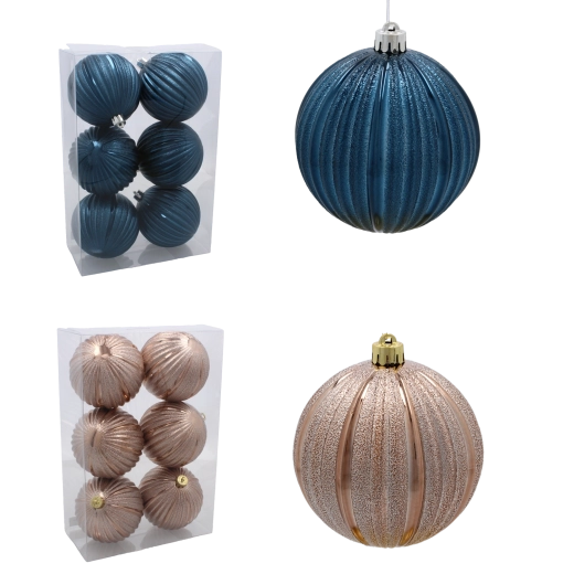Sada vánočních koulí 10 cm – granátová a béžovo‑zlatá, 6 ks