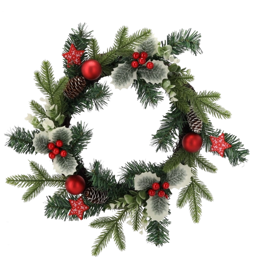 Červený vánoční věnec s cesmínou 40 cm