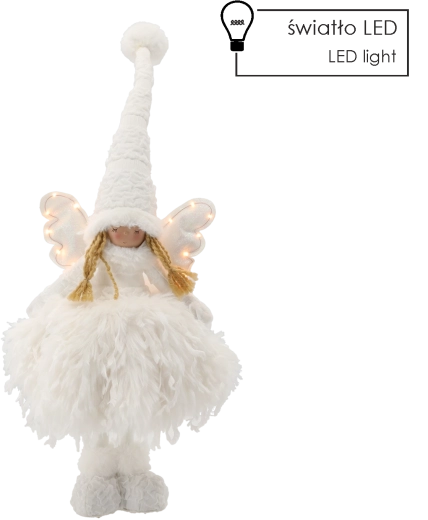 Bílý stojící anděl s LED osvětlením 50 cm